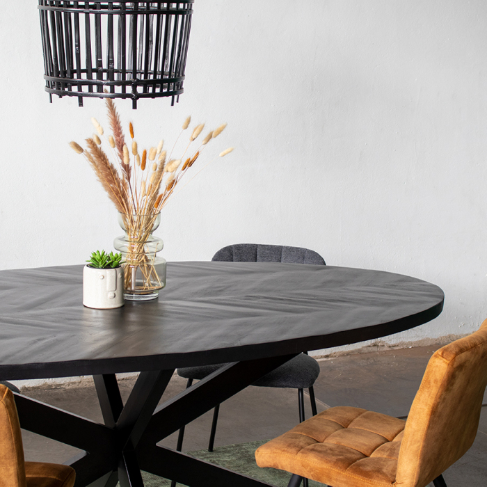 Esstisch BOB 240 x 100 cm oval Mangoholz Fischgrät schwarz