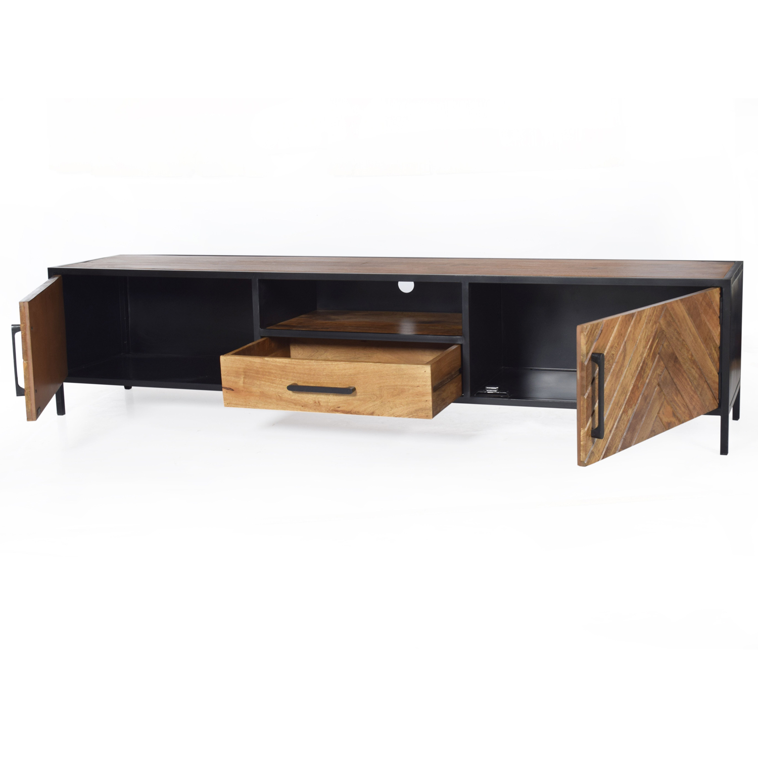 TV Möbel Brooklyn 200 cm Mangoholz Fischgräte