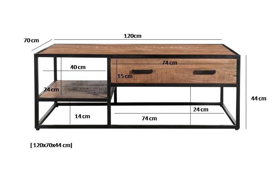 Couchtisch Sturdy mit Schubladen 120 x 70 cm Mango Holz