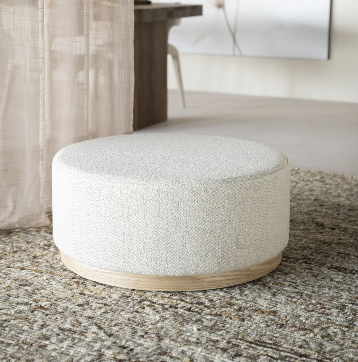 Skandinavischer Sitzpouf rund – Beige | 80x80x35 cm