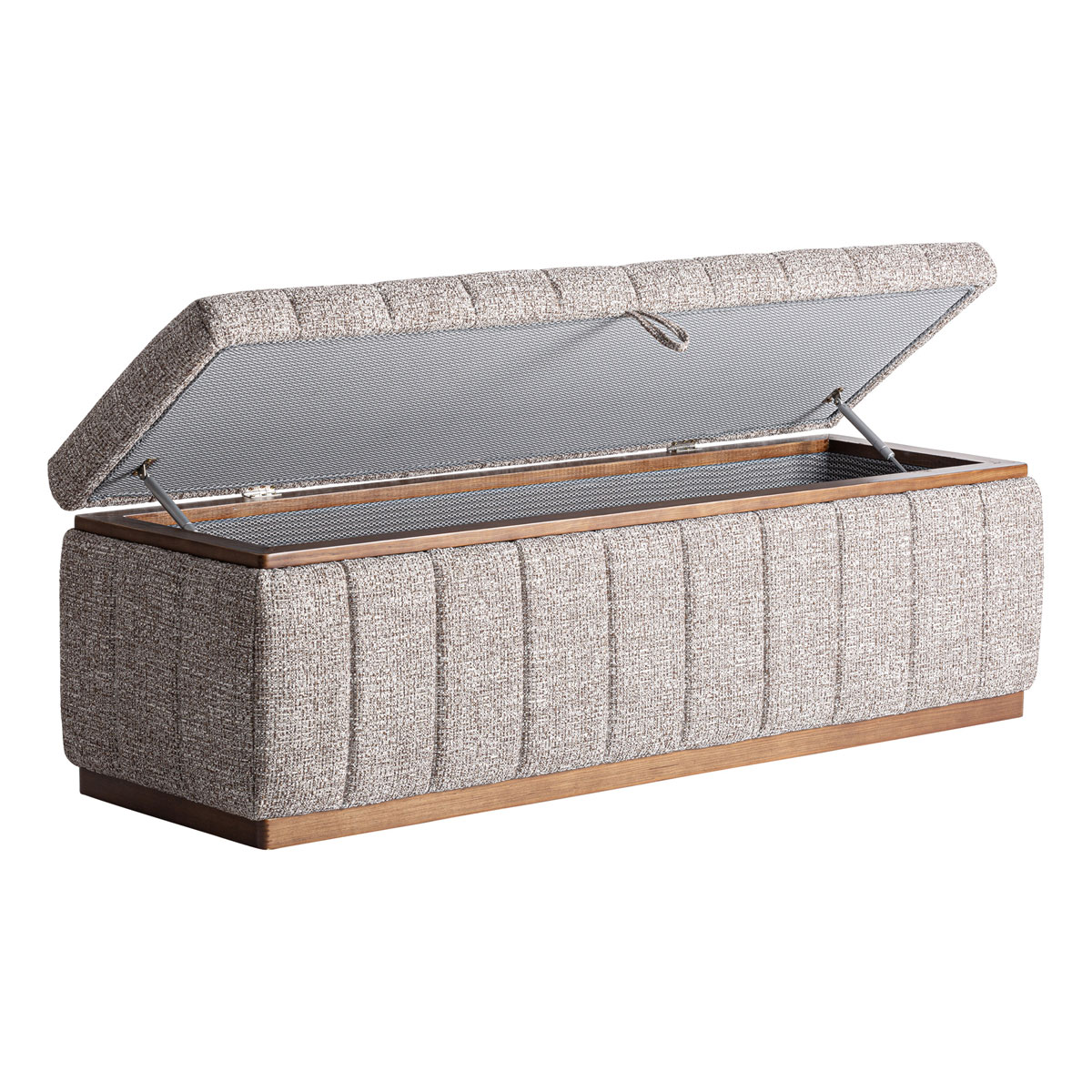 Fußbank Truhe ONTORIA 143 cm Eschenholz Stoff grau Bettbank Aufbewahrungstruhe