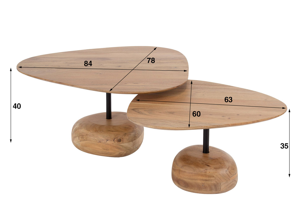 2er Set Couchtisch Dreieckform Akazie natur  