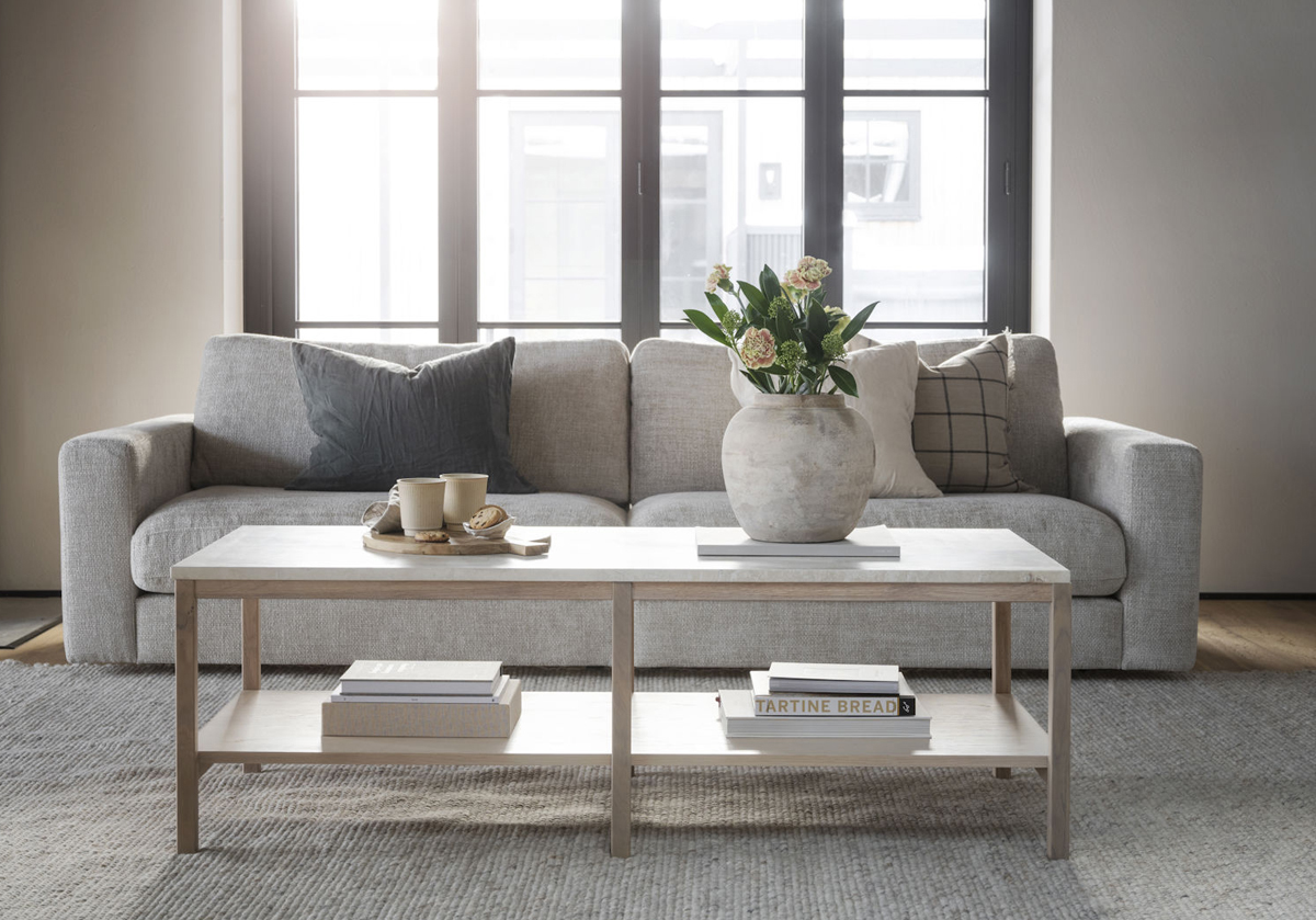 Couchtisch Eiche Tischplatte beige Travertin 140 cm