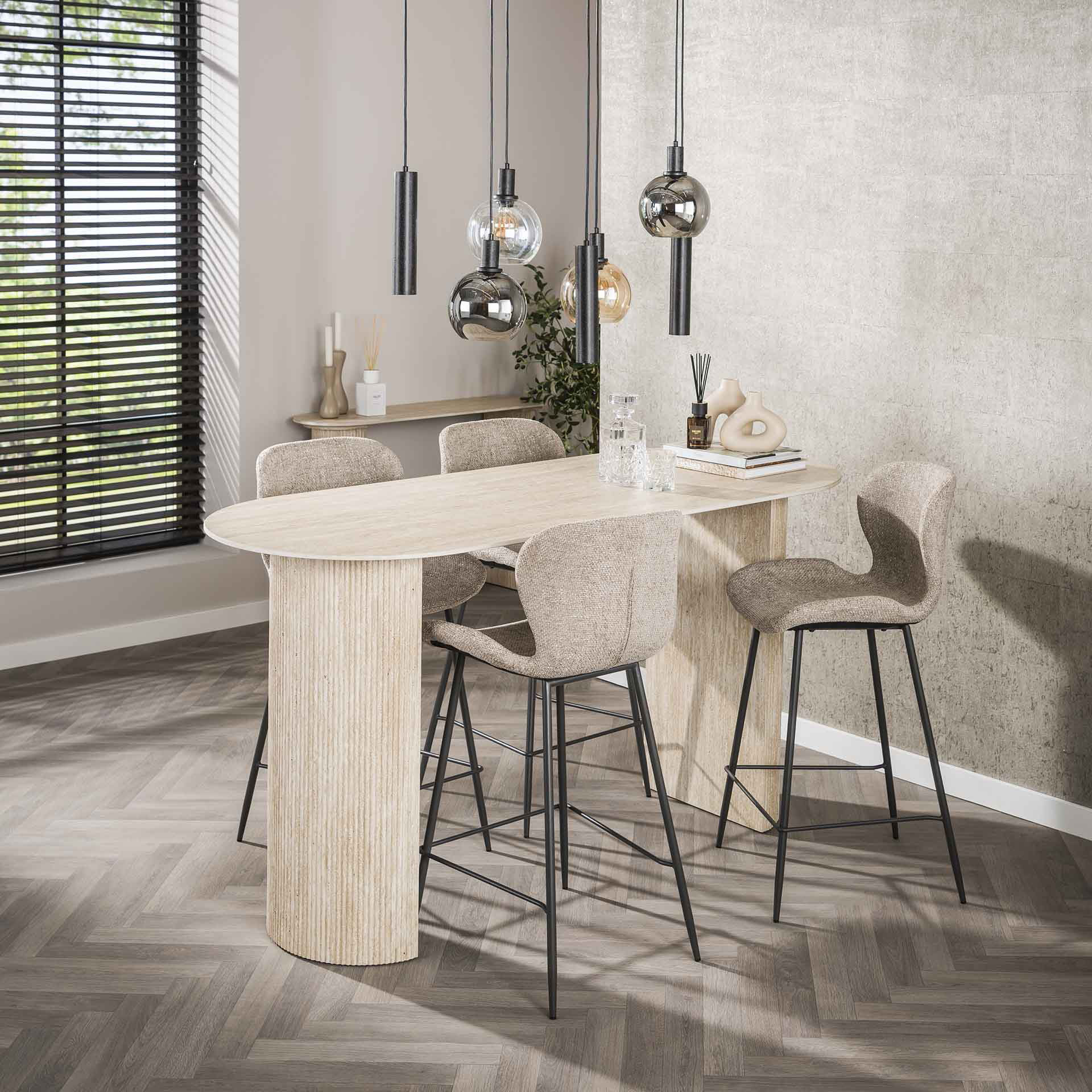 Bartisch VERONA Keramikplatte Travertinoptik oval 178 x 70 cm