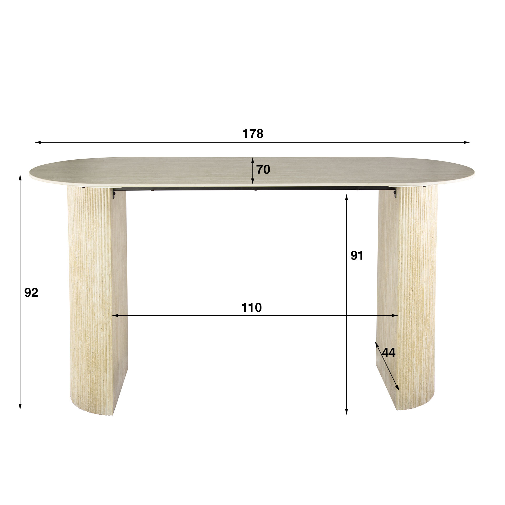 Bartisch VERONA Keramikplatte Travertinoptik oval 178 x 70 cm