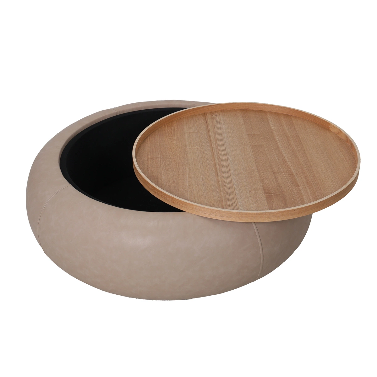 Couchtisch MOVANI Taupe Natur Rund mit Stauraum Ø 102 cm 