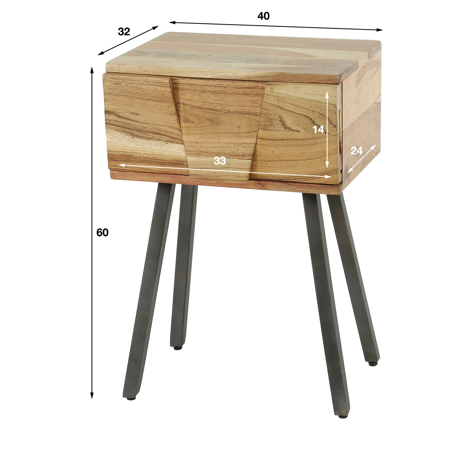 Nachttisch LEEN H 60 cm Akazie Massivholz natur