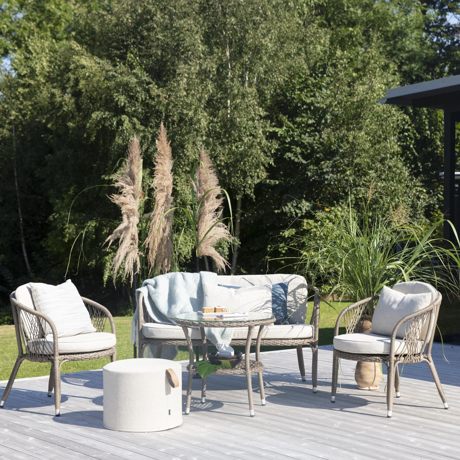 Outdoor Sitzhocker Kotte beige Pouf Ø 50 cm rund Hocker