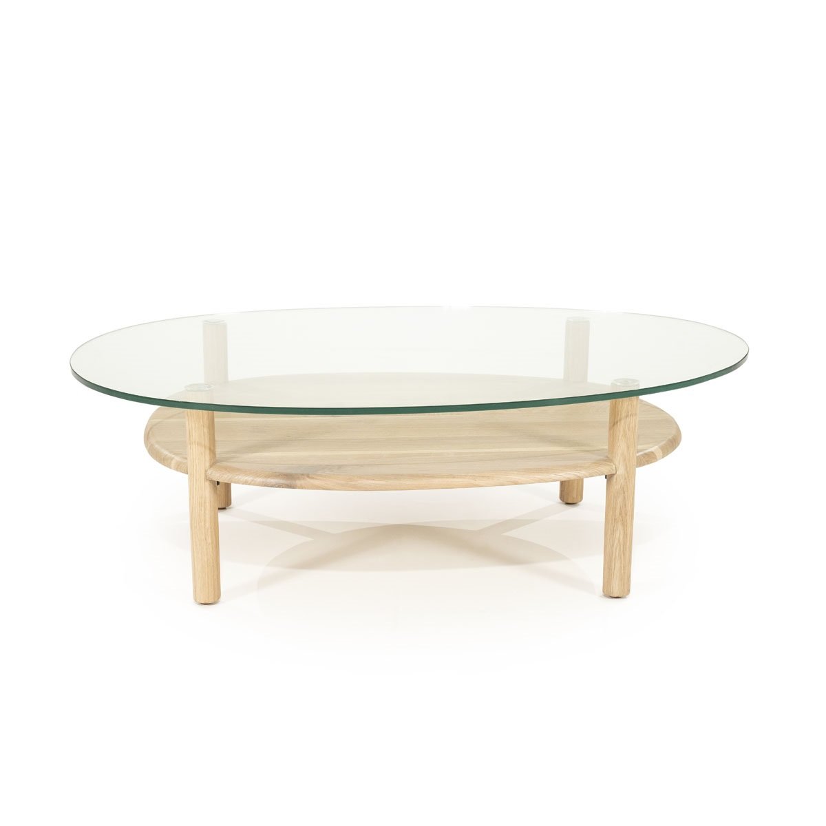 Couchtisch Cleo oval 101,5 x 73 cm mit Glasplatte Eiche Massivholz hell