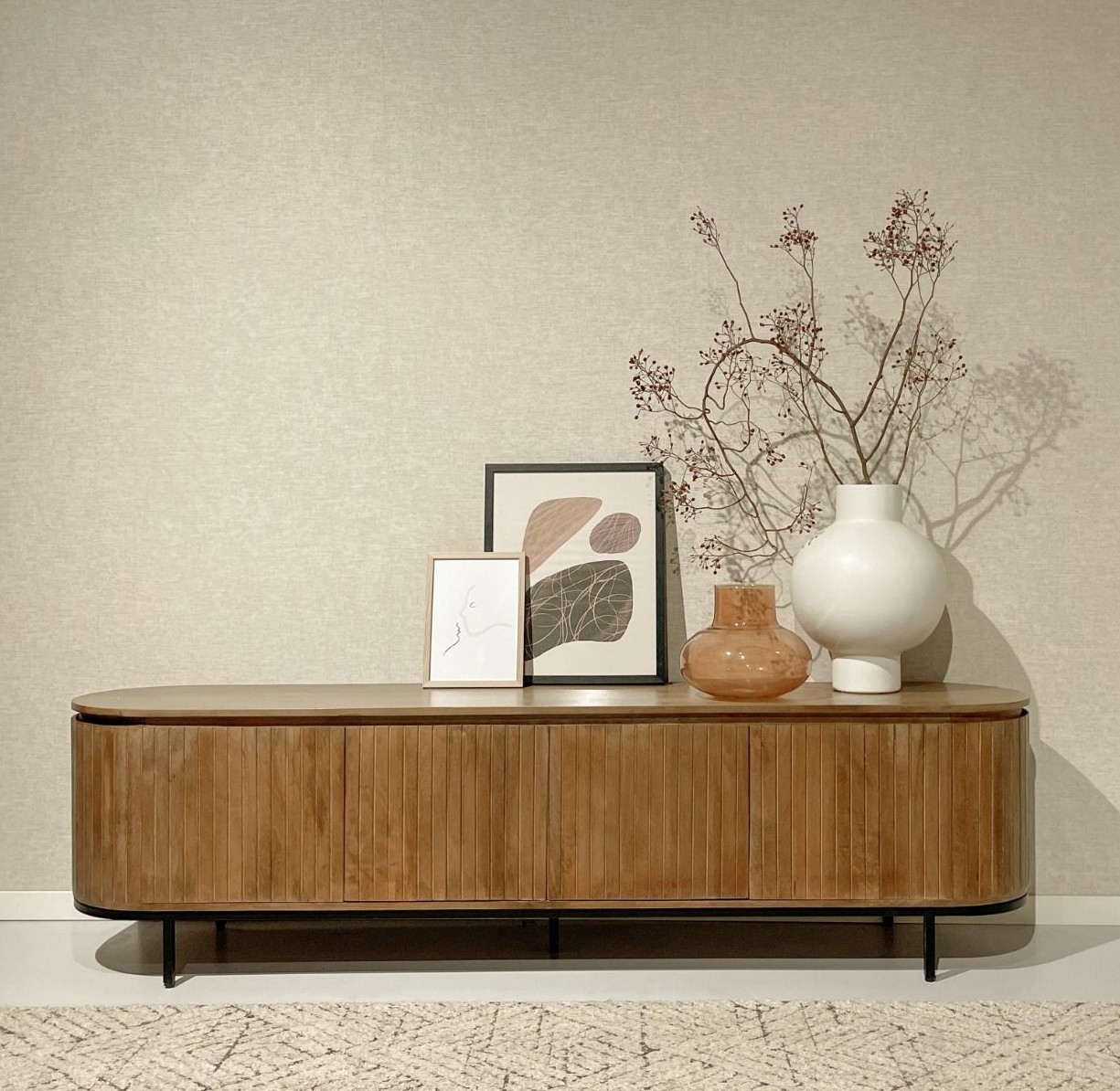 TV Möbel Lowboard Noor 210 cm Mangoholz natur