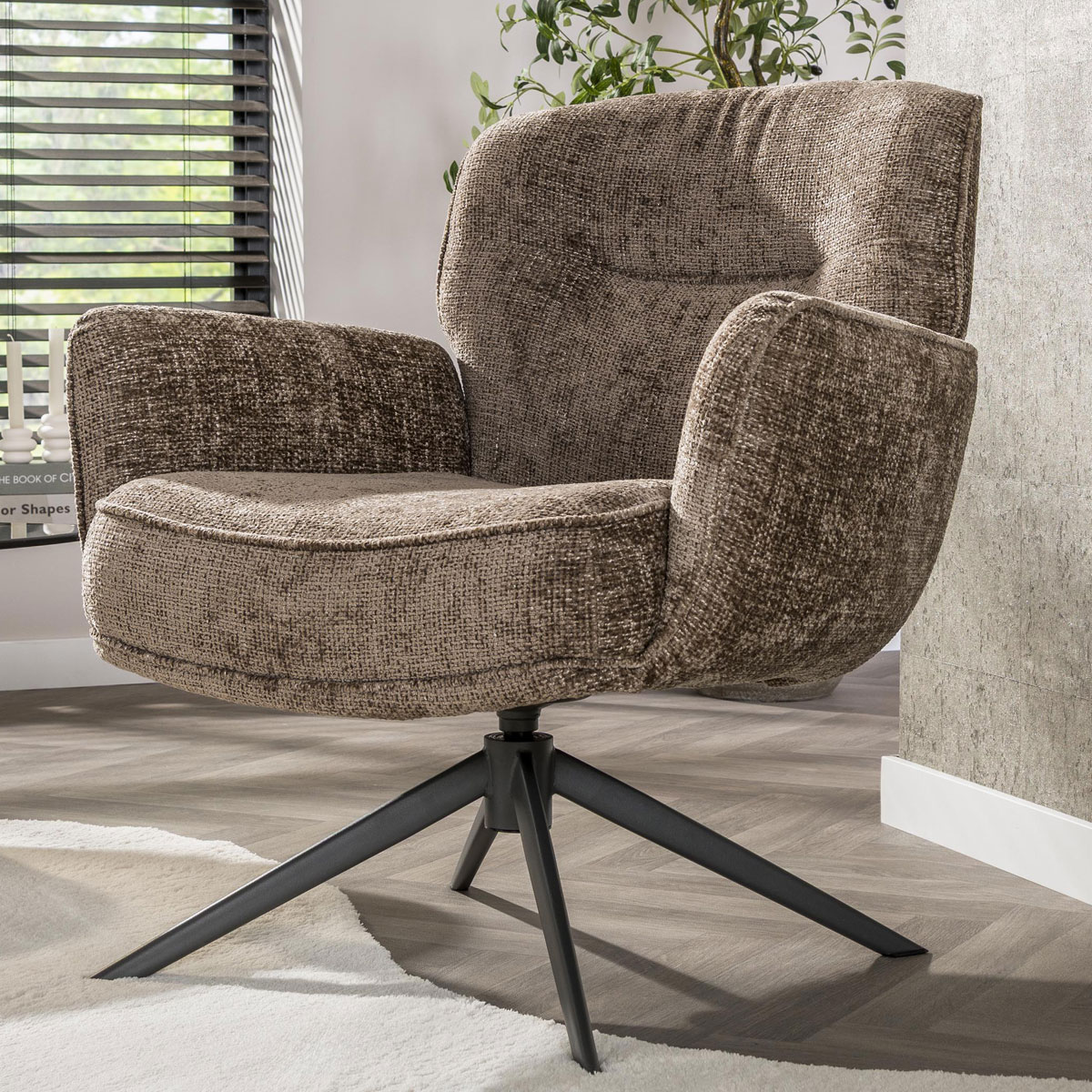 Sessel LORENZO drehbar weiches Chenille champagner Drehsessel Relaxsessel