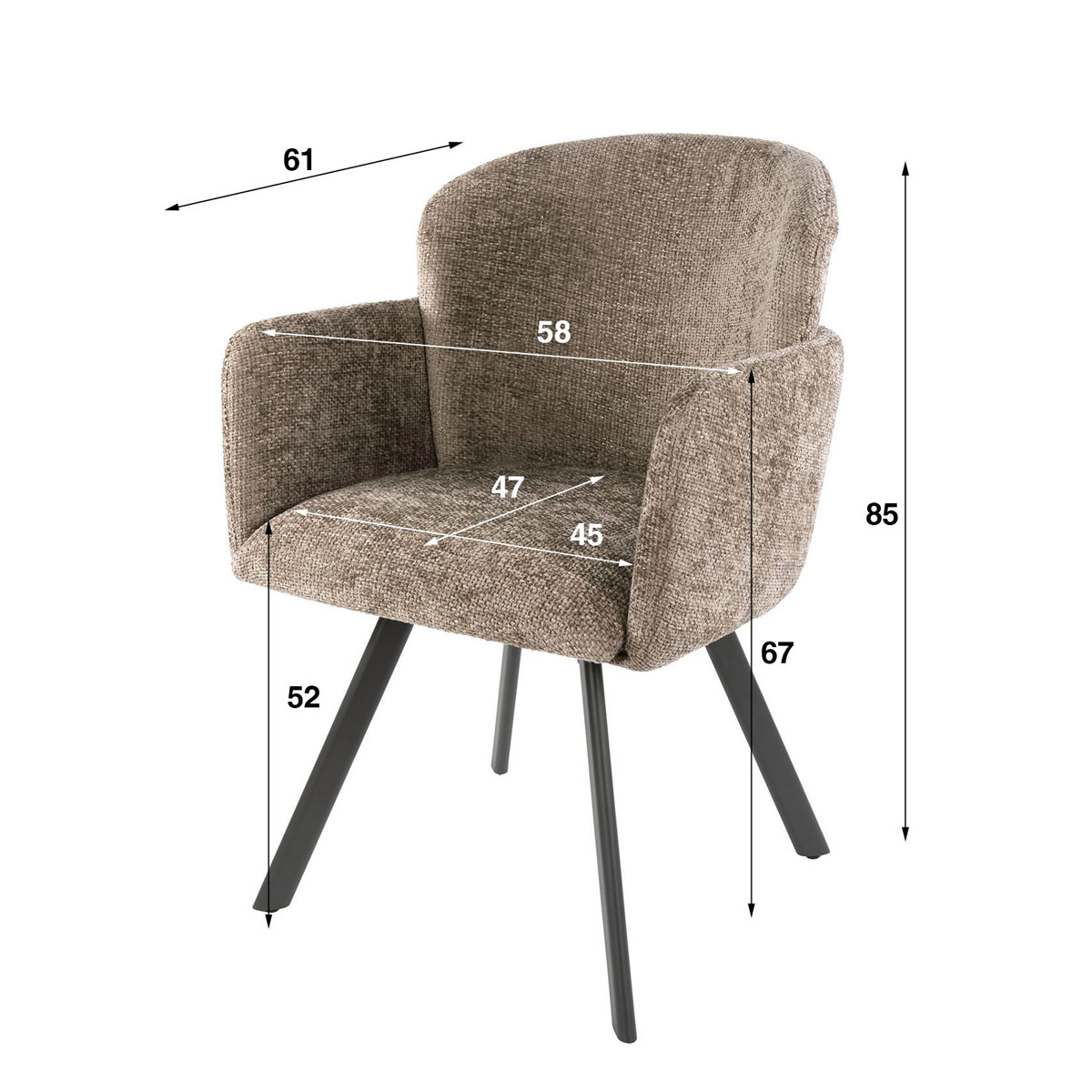 2er Set Armlehnstuhl GRACIA drehbar Chenille Stoff champagner