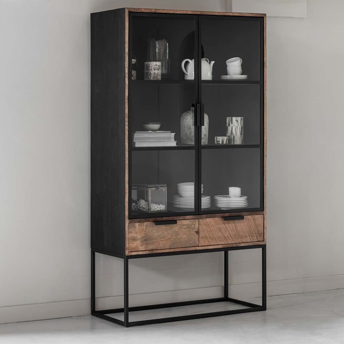 Vitrine Vitrinenschrank Cosmo H 180 cm recyceltes Teakholz 