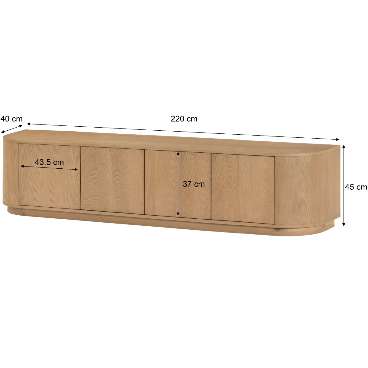 TV Möbel Lowboard Novero 220 cm Eichenholzfurnier natur