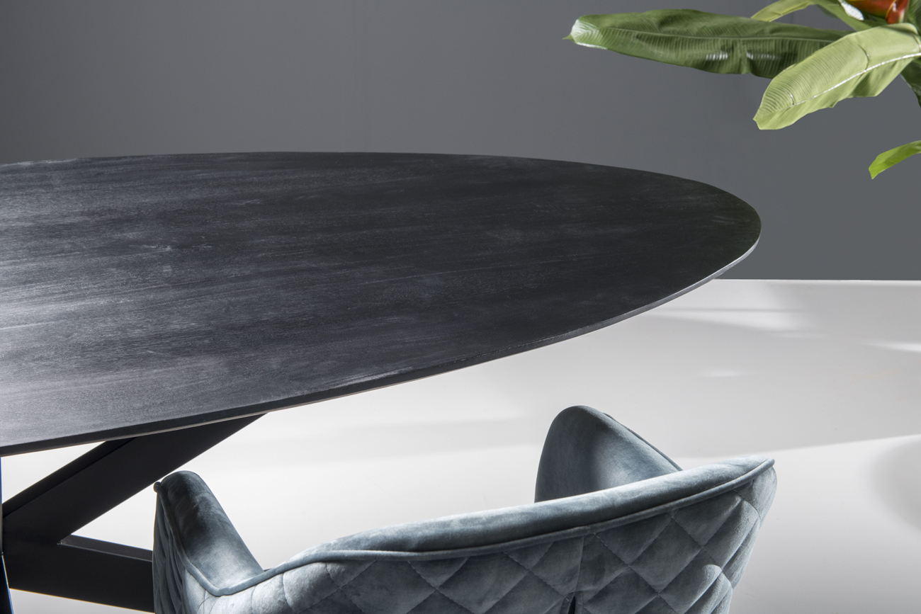 Esstisch 240 x 110 cm oval Akazie schwarz