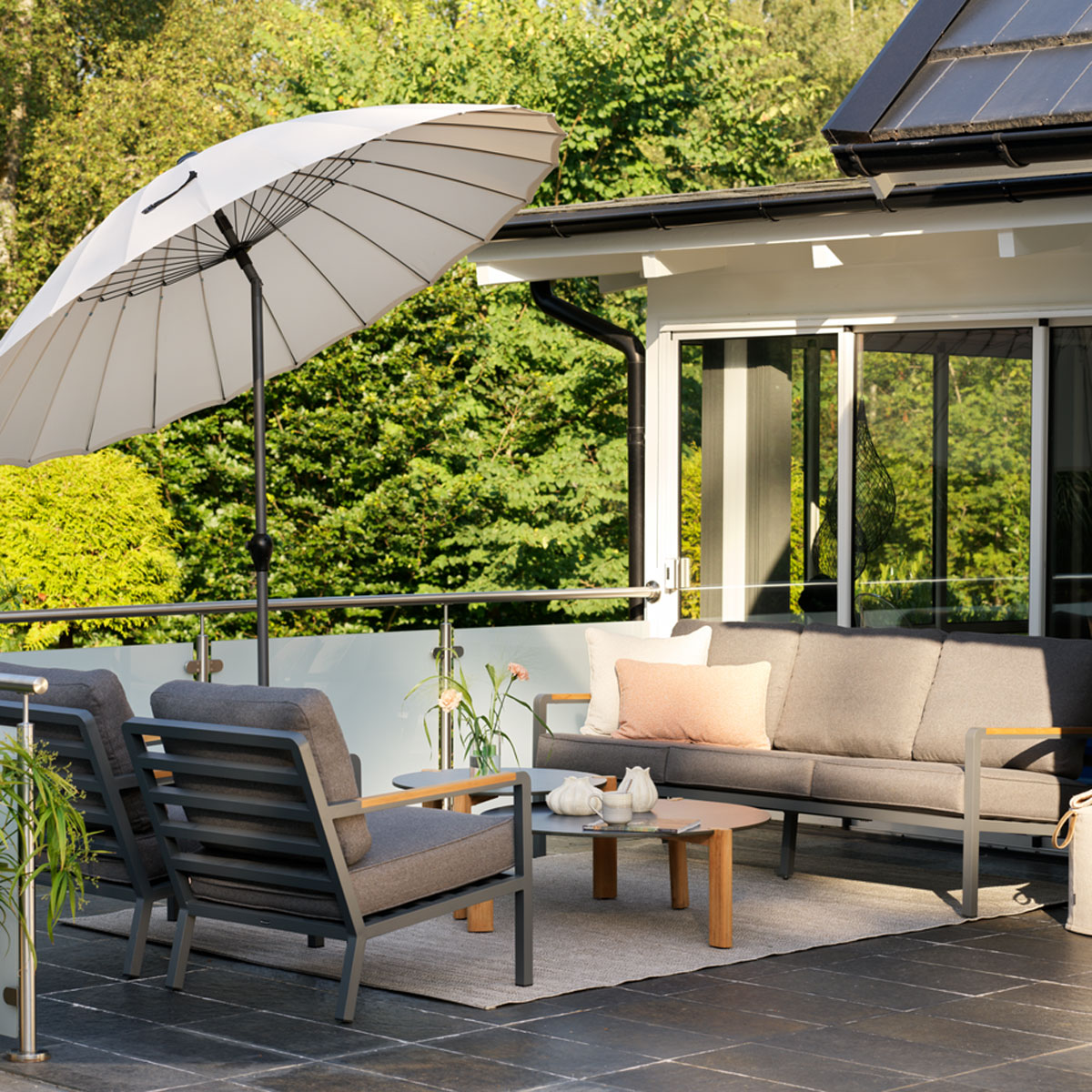 Garten Lounge Set Nova 3 Siter Sofa und 2 Sessel Aluminium anthrazit