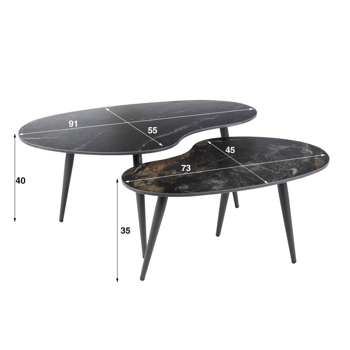 Couchtisch organisch 2´er Set CURVÉO Keramik Fossil