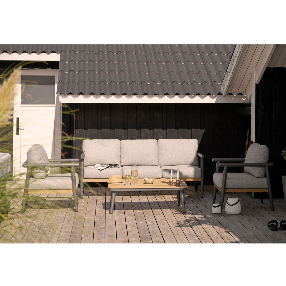 Garten Lounge Garnitur ELLA 4 tlg. Tisch Bank 2 Gartensessel
