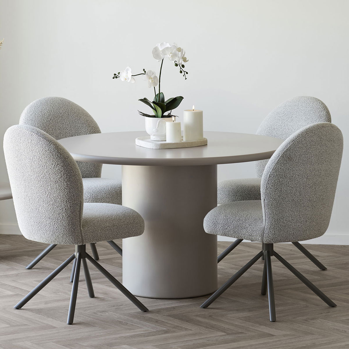 2er Set Esszimmersuhl LENA Drehfunktion Bouclé sand Dinnerstuhl Esstischstuhl