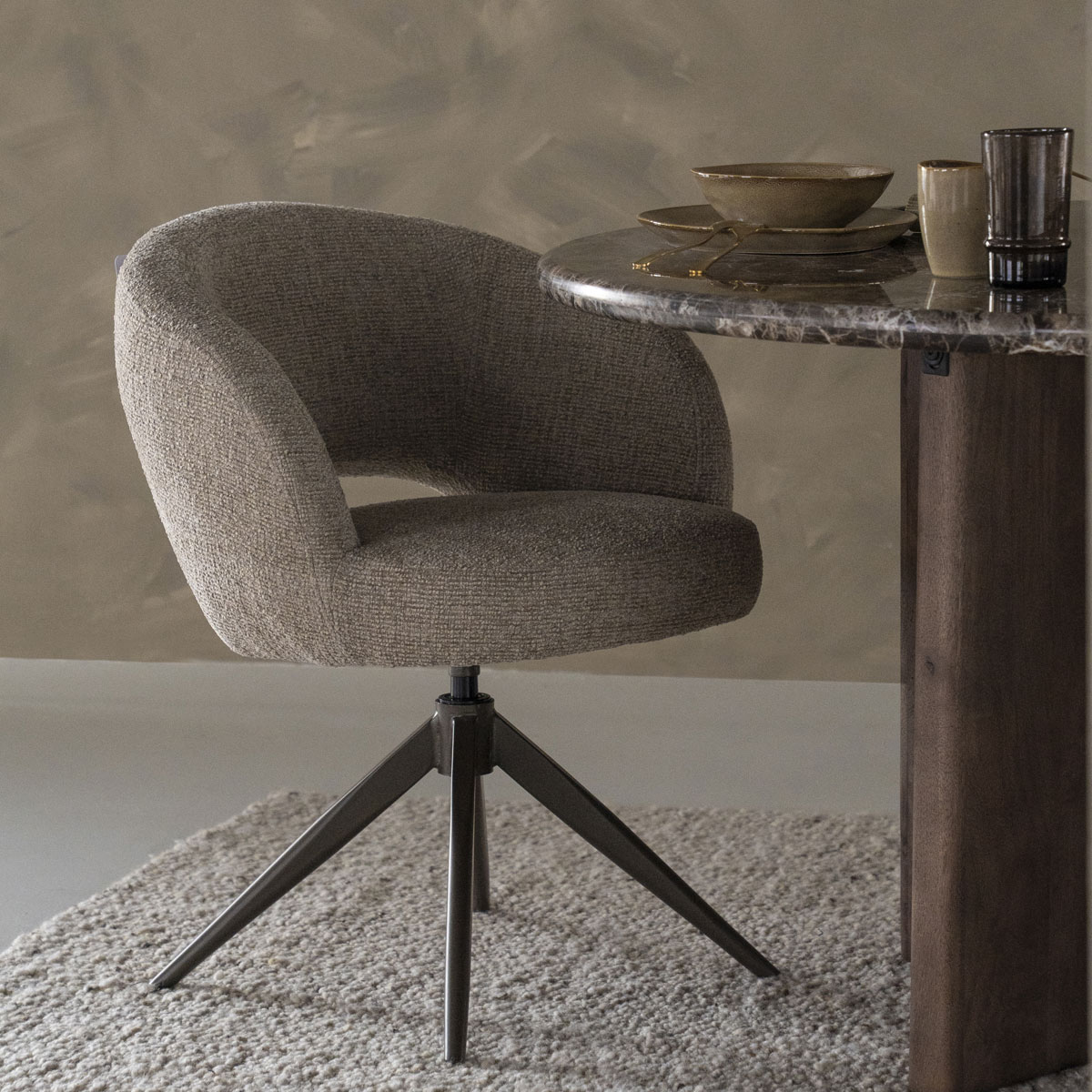 Esszimmerstuhl Alissa Drehstuhl Stuhl mit Armlehnen Stoff taupe