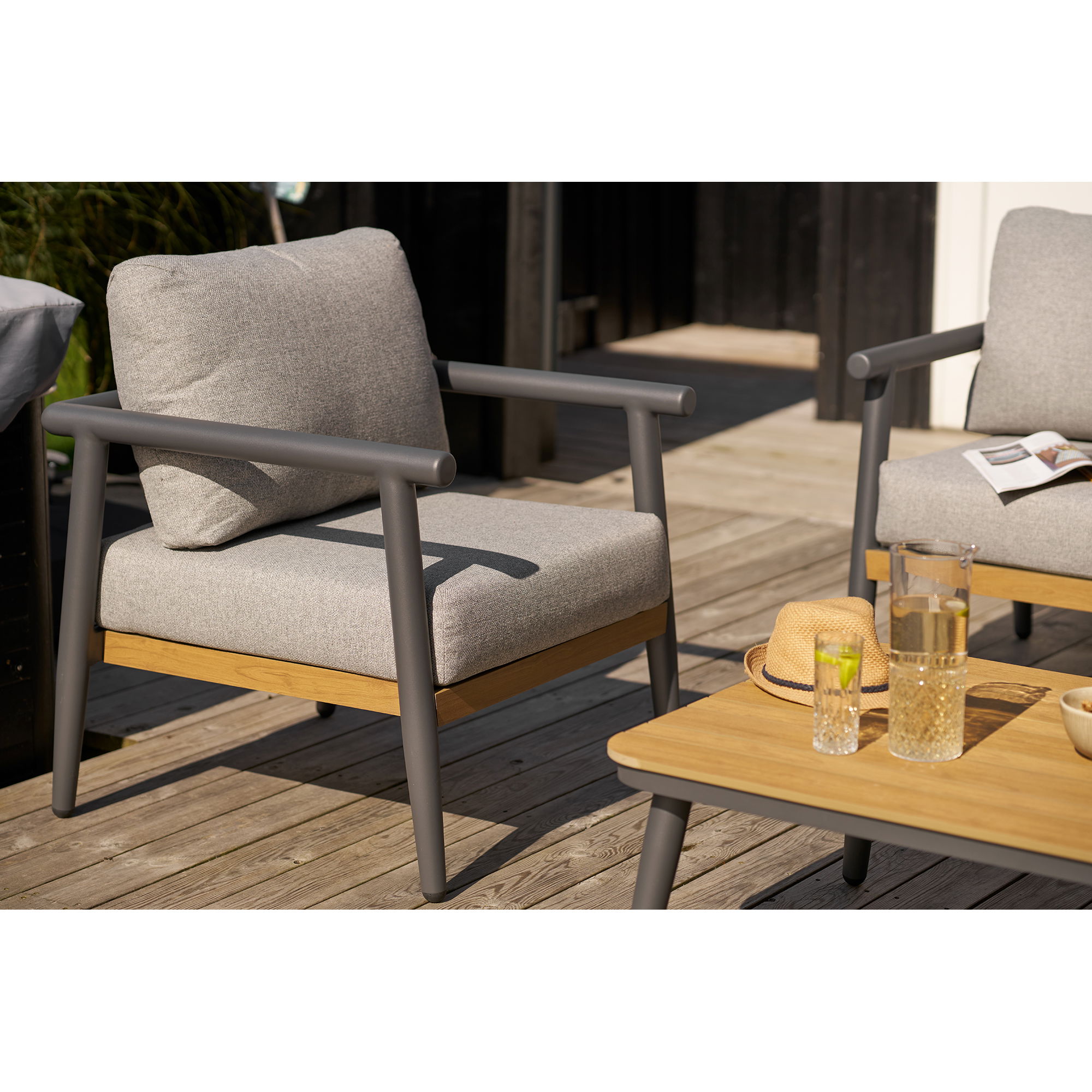 Garten Lounge Garnitur ELLA 4 tlg. Tisch Bank 2 Gartensessel