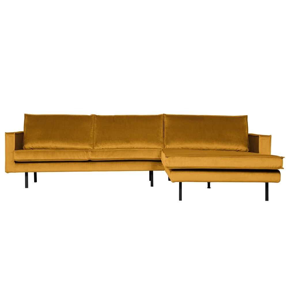 Eckgarnitur Rodeo Samt ocker Couch Sofa Ecksofa Longchair rechts
