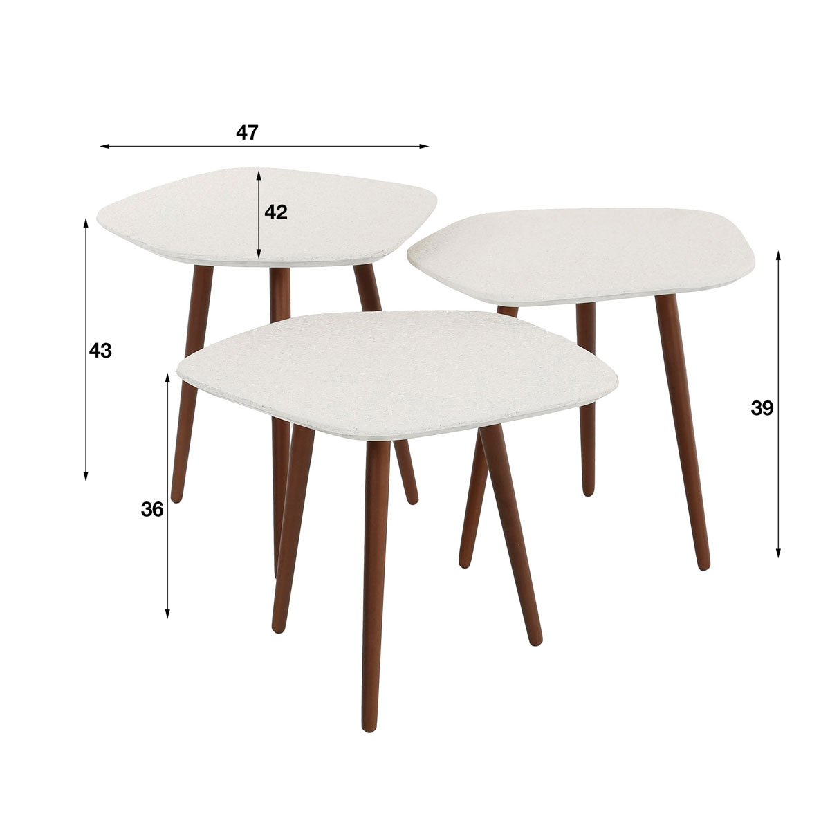 3er Set Couchtisch Coast Stone Marmorverbundstoff Metall Tischset