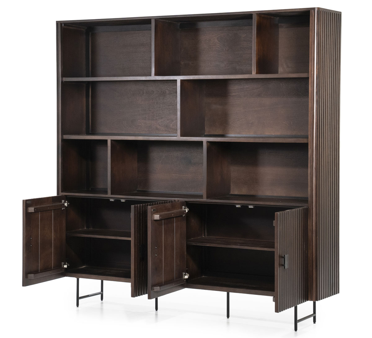 Bücherschrank Schrank Remi 4-türig Mangoholz braun