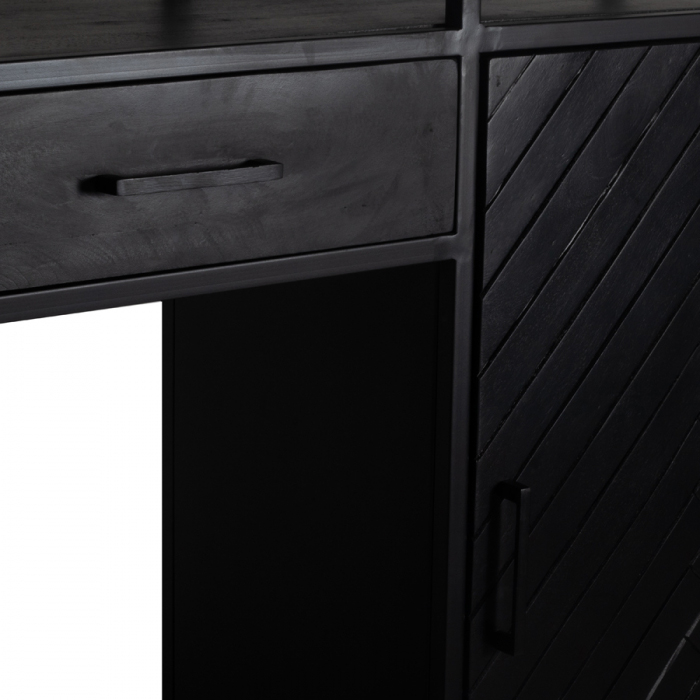 Schrank Regal BOB B 160 cm Mangoholz Fischgrät schwarz