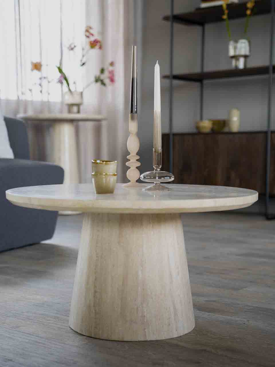 Runder Travertin Couchtisch Ø 70 cm Naturstein