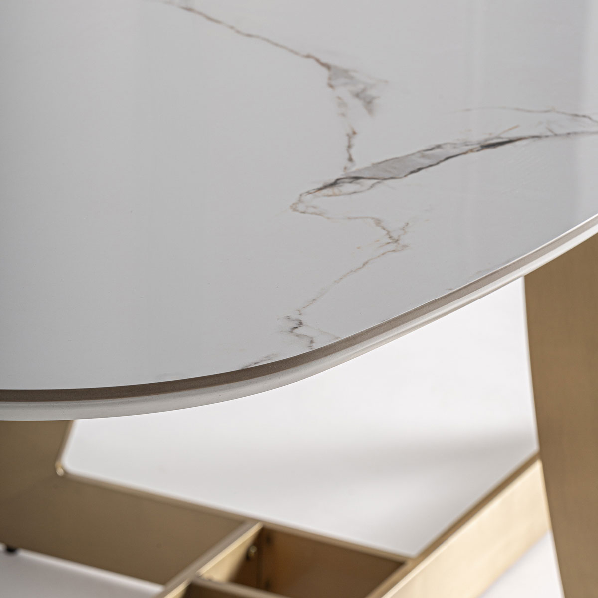 Esstisch JUSSEY oval 220 x 100 cm weißer Feinsteinzeug - Porzellan-Keramik