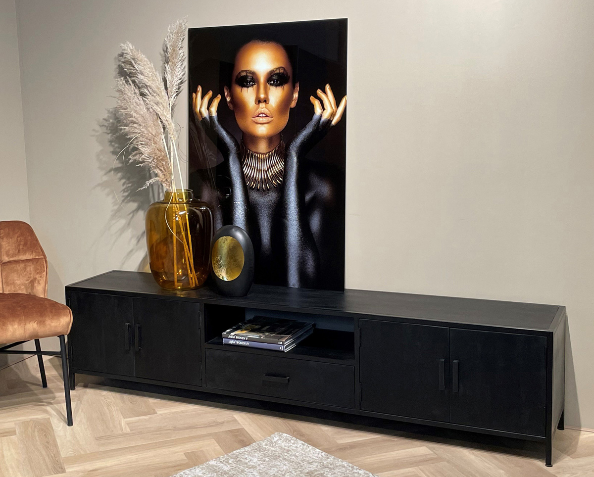 TV Möbel Kala B 220 cm Lowboard Mangoholz schwarz