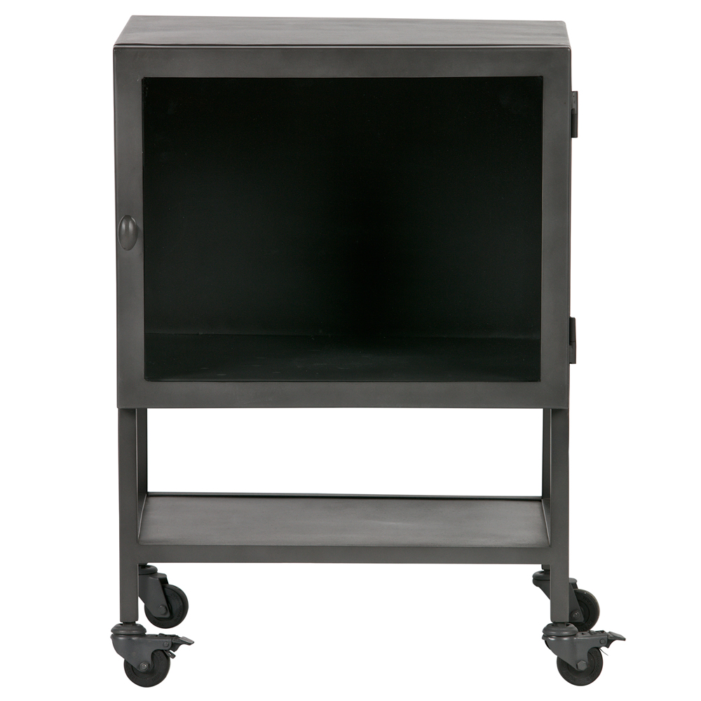 Vitrine auf Rollen BESPOKE Metall mit Glastür Vintage grau