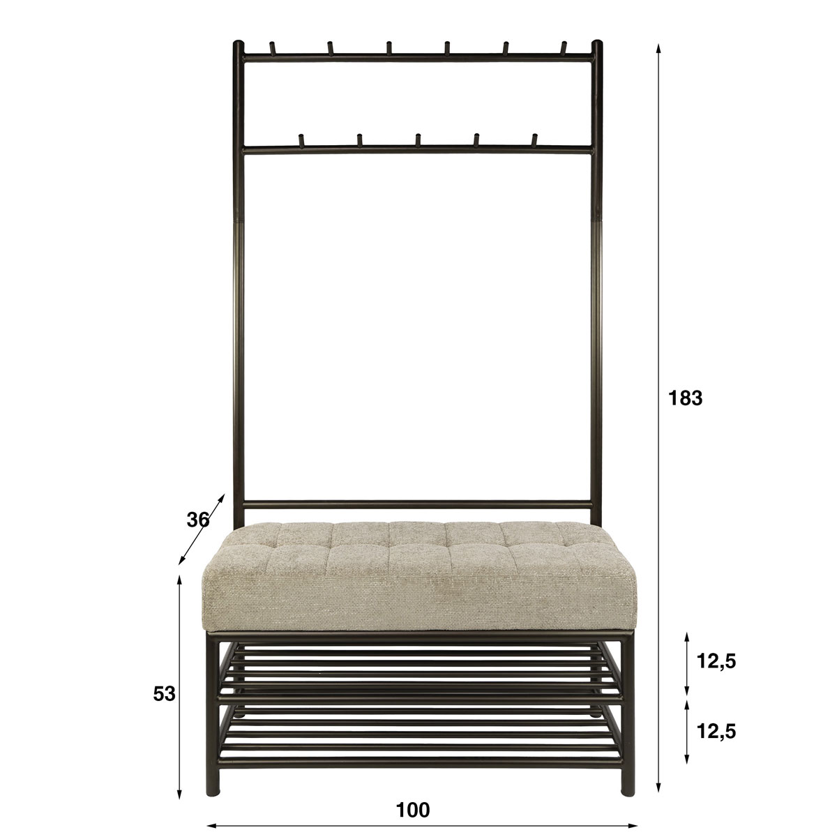 Garderobenbank LIENO B 100 cm mit Schuhablage Metall bronzefarben Standgarderobe 