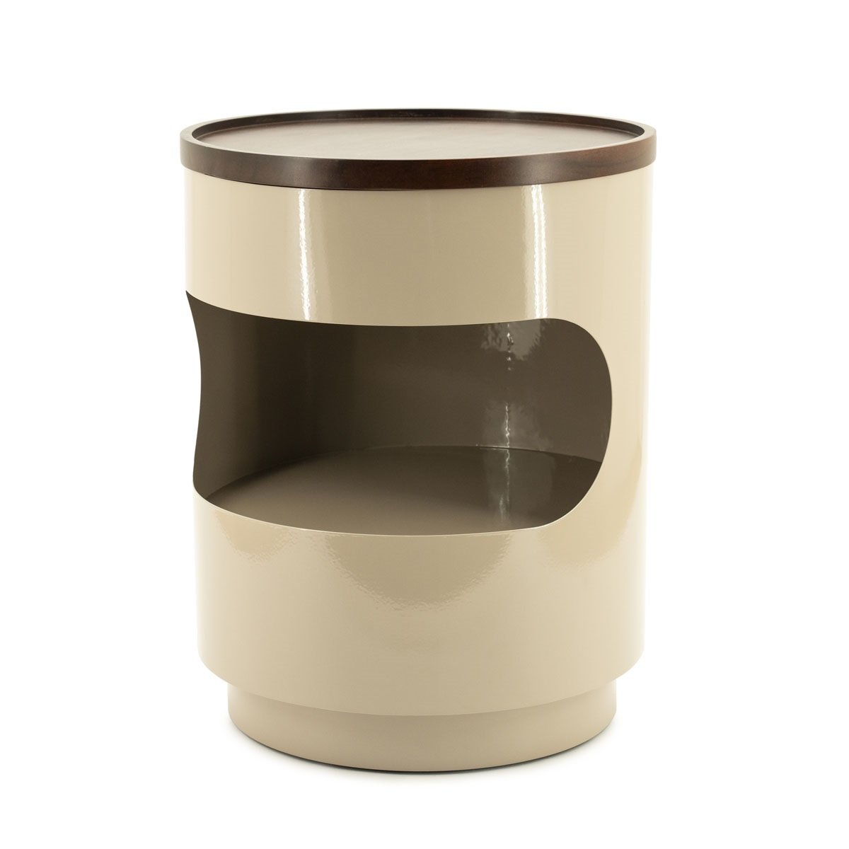 Beistelltisch Tondo Ø 37 cm  mit Fach Metall taupe Eiche Massivholz