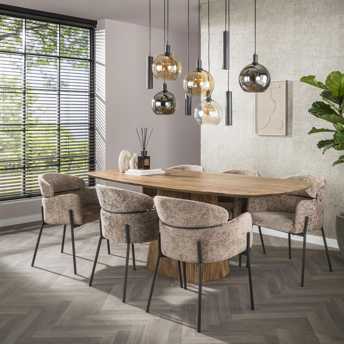 2er Set Armlehnstuhl Boston Chenille Stoff champagner