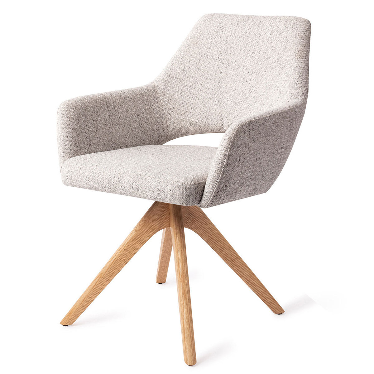 Esszimmerstuhl YANAI drehbar – Hellgrau mit Gestell in Eiche hell