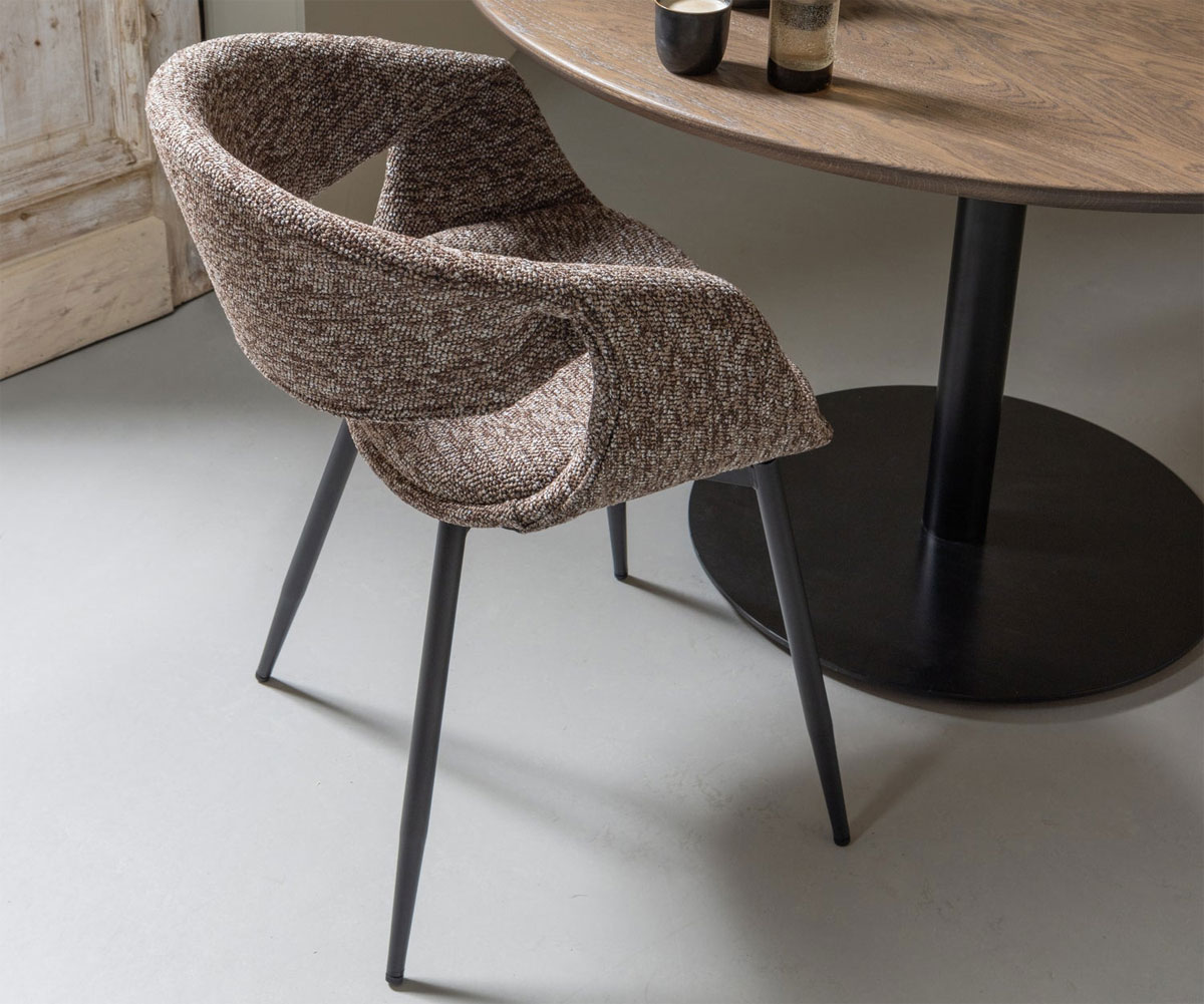 Esszimmerstuhl Stuhl YOSSI mit Armlehne Metall Webstoff braun