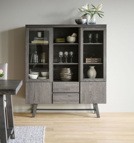 Highboard aus Eiche Küchenschrank Vitrine braun