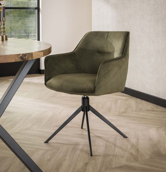 Esszimmerstuhl ARVIC mit Armlehne Stuhl drehbar Samt grün