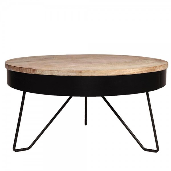 Couchtisch MORON schwarz Ø 80 cm Metall Mango Holz