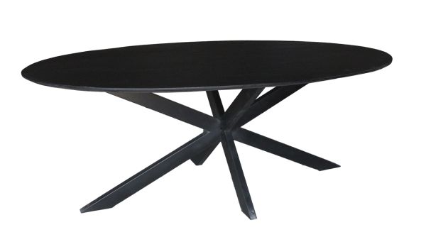 Esstisch 240 x 110 cm oval Akazie schwarz