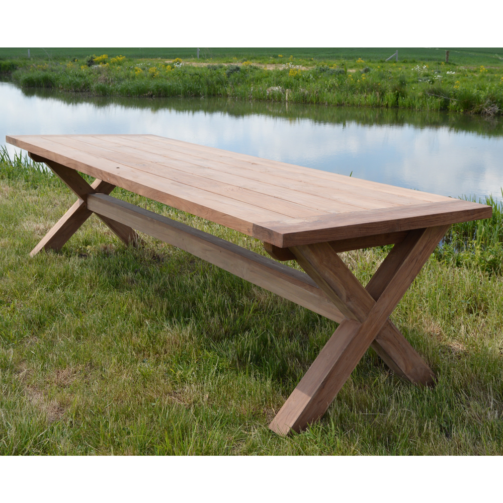 Teak Tisch 240 x 100 cm CROSS Gartentisch Esstisch Teaktisch Holztisch