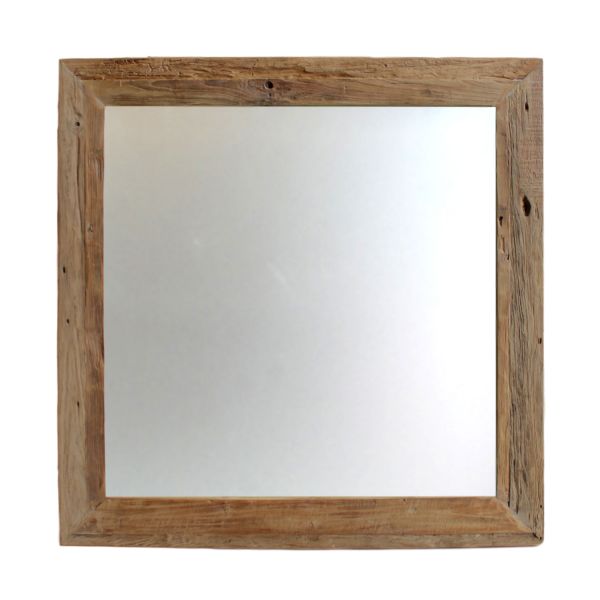 Wandspiegel Rustikal 80 x 80 cm Spiegel Teak natur Treibholz Mirror hoch oder quer Montage