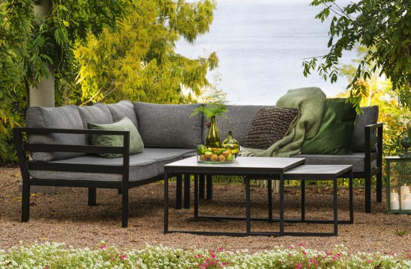 Ecksofa Garten Lounge Set WELDON incl. Sitzkissen schwarz