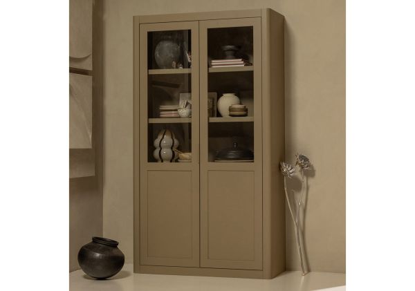 woood Vitrinenschrank GUNNAR Schrank Holzschrank Kiefernholz schlammfarben