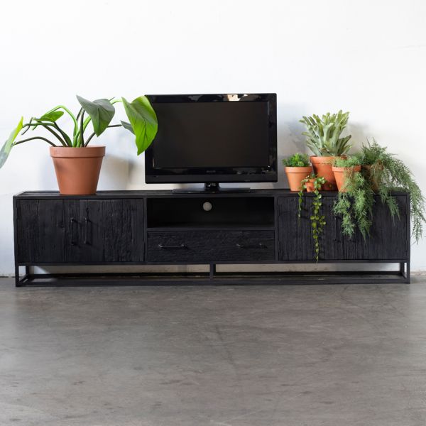 TV Möbel NEGRO 200 cm Mangoholz schwarz Lowboard