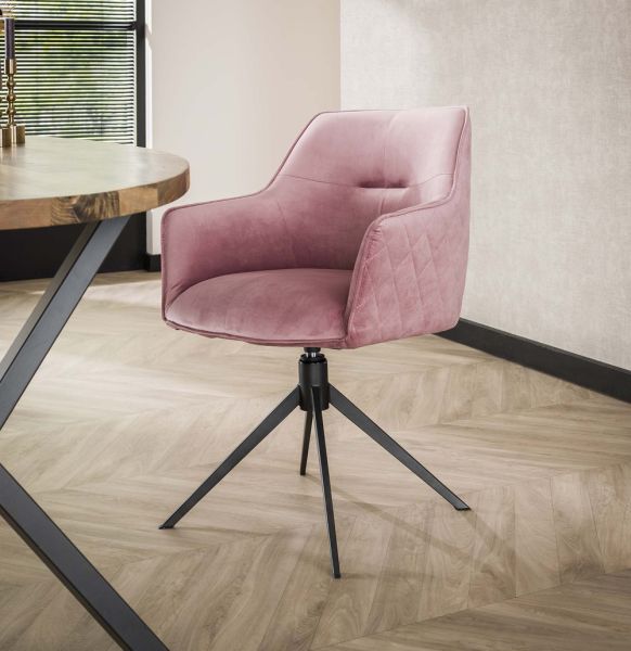 Esszimmerstuhl ARVIC mit Armlehne Stuhl drehbar Samt rosa