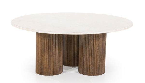 Couchtisch Xavi Ø 90 cm Marmorplatte Mango Holz braun