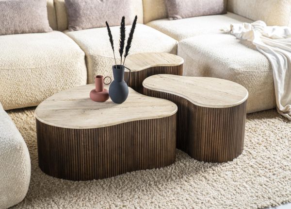 Couchtisch BARI 83 cm Mangoholz Naturstein organisch